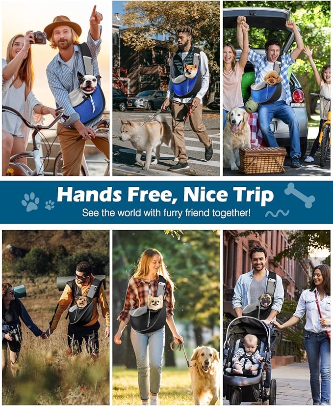 Pawaboo Dog Sling Carrier, Dog Papoose with Zipper Touch Pocket, Hand Free Breathable Mesh Puppy Carrier, Crossbody Satchel Dog Purse with Adjustable Strap for Outdoor Travel, Black, Large