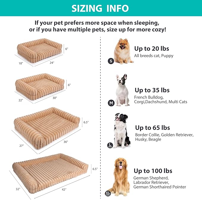 Thick Orthopedic Cat Sofa, Waterproof Supportive Foam Small Dog Sofa Bed with Washable Cover, Faux Fur Comfy Bolster Couch Pet Beds with Nonskid Bottom (Beige, 24"x18")