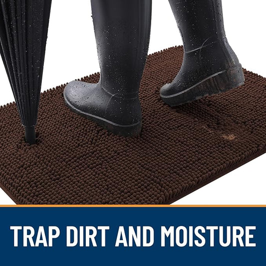 OLANLY Dog Door Mat for Muddy Paws 24x16, Absorbs Moisture and Dirt, Absorbent Non-Slip Washable Mat, Quick Dry Chenille, Mud Mat for Dogs, Entry Indoor Door Mat for Inside Floor, Brown