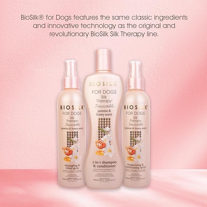 BioSilk for Dogs Silk Therapy Irresistible Detangling and Shine Spray, Scented, Jasmine and Honey Scent, Paraben Free, Made in The USA, 8 FL Ounces