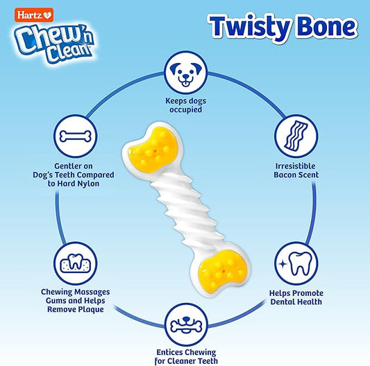 Hartz Chew ‘n Clean Twisty Bone Dog Chew Toy, Bacon Scented Chew Toy for Moderate Chewers, Small/Medium, Color Varies
