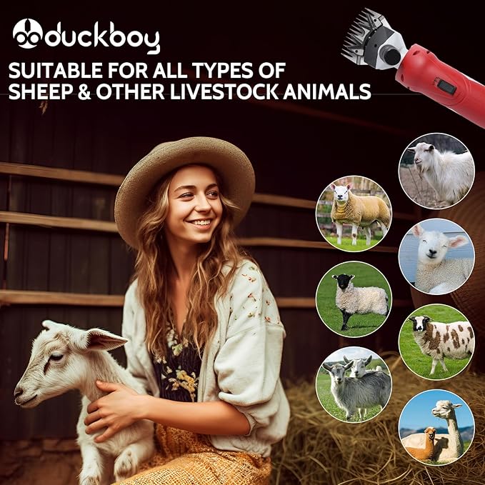 DUCKBOY Cordless Sheep Shears Clippers, Rechargeable Animal Pet Hair Clipper Groomer Shears 380W 18V for Animal, Goats, Cattle, Farm Livestock Pet, Hair Shaving