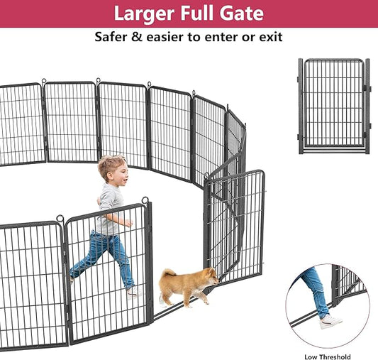 Dog Playpen with Extra Large Door Dog Fence Outdoor for Yard Indoor Dog Pen 32inch 28 Panels Dog Pens Outside Anti-Rust Pet Fence Portable Dog Fence for RV Camping Yard