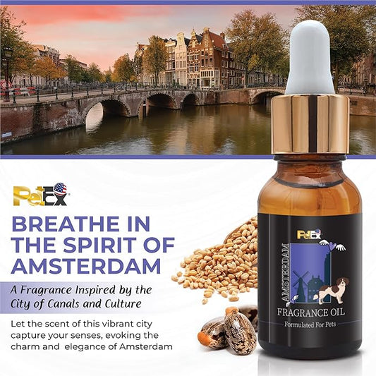 Petex Premium Pet Fragrance Oil | Ultra Premium Natural Pet Care with Dead Sea Minerals | Dog Perfume Fragrance Oil Long Lasting Scent | Natural Pet Cologne - Suitable for Dogs and Cats (Amsterdam)