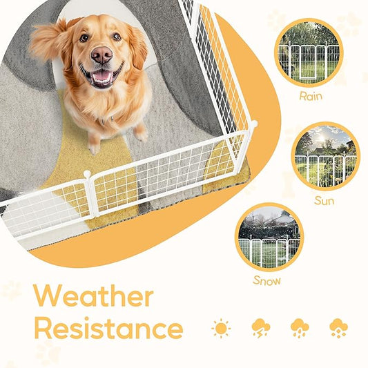 HealSmart Dog Playpen 32 Inch 8 Panels, Heavy Duty Metal Portable Pet Playpen Indoor Outdoor for Camping, Yard, RV, Garden Fence, Privacy Patio, White