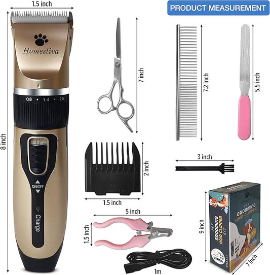 Dog Grooming Shaver Kit Clippers Low Noise Rechargeable Cordless Electric Quiet Hair Clippers Set for Dogs Cats Pets (Gold)