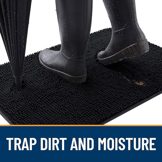 OLANLY Dog Door Mat for Muddy Paws 48x30, Absorbs Moisture and Dirt, Absorbent Non-Slip Washable Mat, Quick Dry Chenille, Mud Mat for Dogs, Entry Indoor Door Mat for Inside Floor, Black