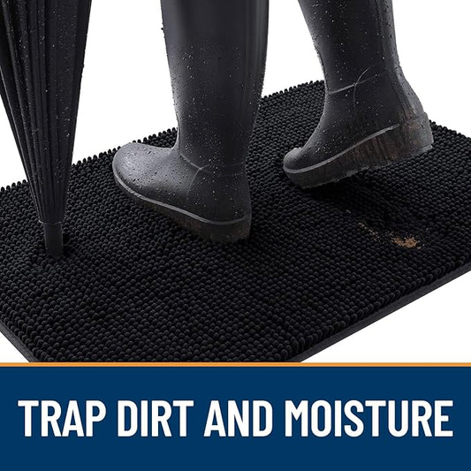 OLANLY Dog Door Mat for Muddy Paws 24x16, Absorbs Moisture and Dirt, Absorbent Non-Slip Washable Mat, Quick Dry Chenille, Mud Mat for Dogs, Entry Indoor Door Mat for Inside Floor, Black