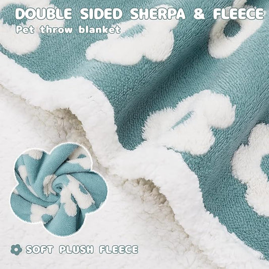 Luciphia Waterproof Dog Cat Blanket Fluffy Thick Fleece Pet Blanket,Washable Double Sided Sherpa Calming Blankets Flower Print Blankets for Medium Large Dogs Cats(Blue,40x28 inches)