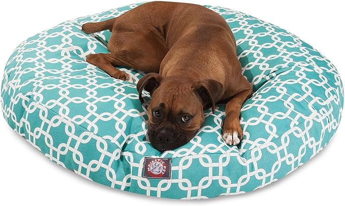 Navy Blue Links Medium Round Indoor Outdoor Pet Dog Bed With Removable Washable Cover By Majestic Pet Products