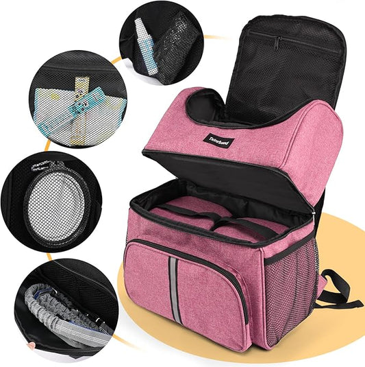 Dog Travel Bag Dog Backpack For Supplies With Food Container Bag for Hiking Overnight Camping Trip Pink