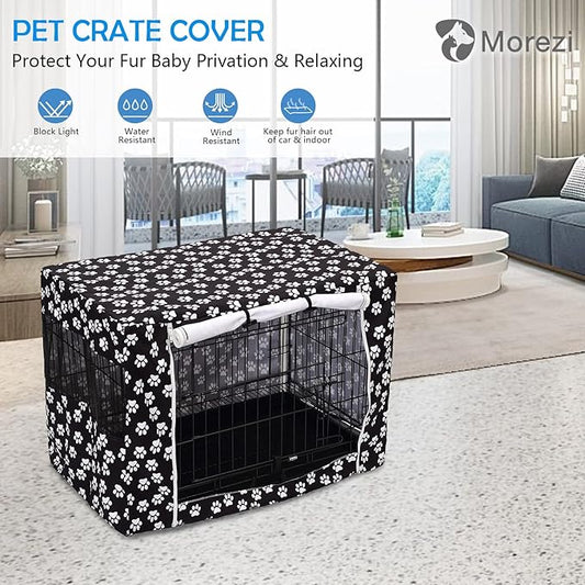 Dog Crate Cover Kennel Dogs Covers fits Small Medium Large crates cage Heavy Nylon Waterproof soundproof Indoor Outdoor - Cover only - Black paw - 24 inch