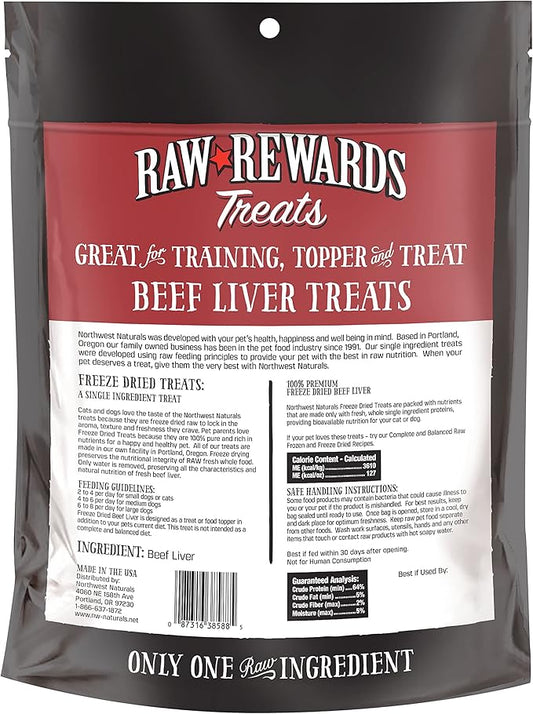 Northwest Naturals Raw Rewards Freeze-Dried Beef Liver Treats for Dogs and Cats - Bite-Sized Pieces - Healthy, 1 Ingredient, Human Grade Pet Food, All Natural - 10 Oz (Pack of 3)