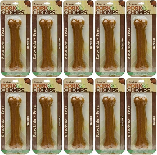 Premium Pork Chomps Roasted Pressed Bone Dog Chew, 7 Inch, 10 Pack