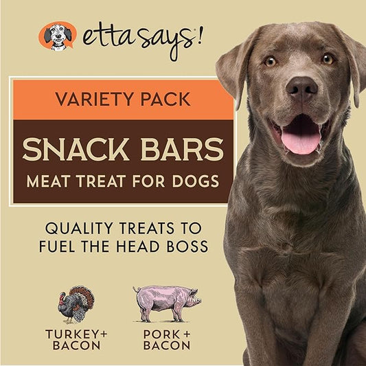 etta says! Variety Pack Snack Bars - Pork + Bacon - Turkey + Bacon - Premium All Natural Meat Treats for Dogs - Human Grade - Made in The USA (6 Count Pack of 1)