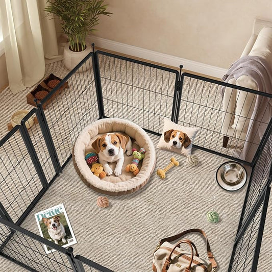 Dog Playpen for Indoor & Outdoor Use – Heavy-Duty Metal Pet Fence with Ground Stakes, Rounded Ball Tops for Safety, Stable & Foldable Design, Easy to Assemble 24 inch 8 Panels