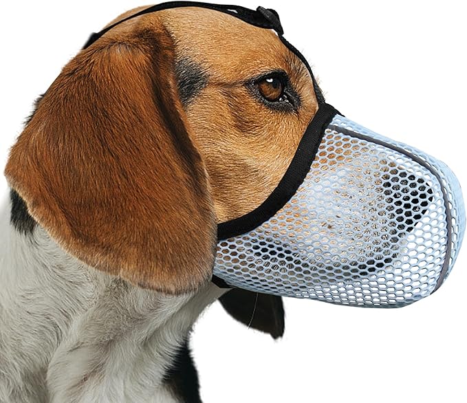 Dog Muzzle, Breathable Soft Muzzle for Small to Medium Dogs to Anti & Prevent Barking Biting Chewing, Reflective & Adjustable Basket Muzzle with Air Mesh for Schnauzer Blue M