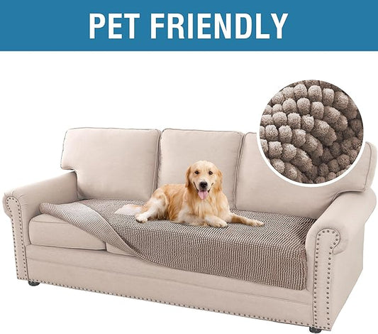 H.VERSAILTEX Plush Chenille Dog Bed Cover Thick Soft Sofa Cover for 3 Cushion Couch Anti Slip Couch Cover Furniture Protector for Dog, Pet, Cat (35" x 82", Sand)