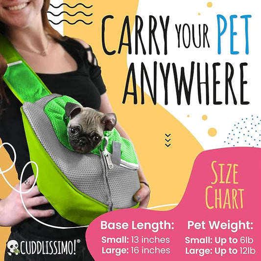 Pet Sling Carrier - Small Dog Puppy Cat Carrying Bag Purse Pouch - for Pooch Doggy Doggie Yorkie Chihuahua Baby Papoose Bjorn - Hiking Travel Front Chest Body Holder Pack to Wear (Green)