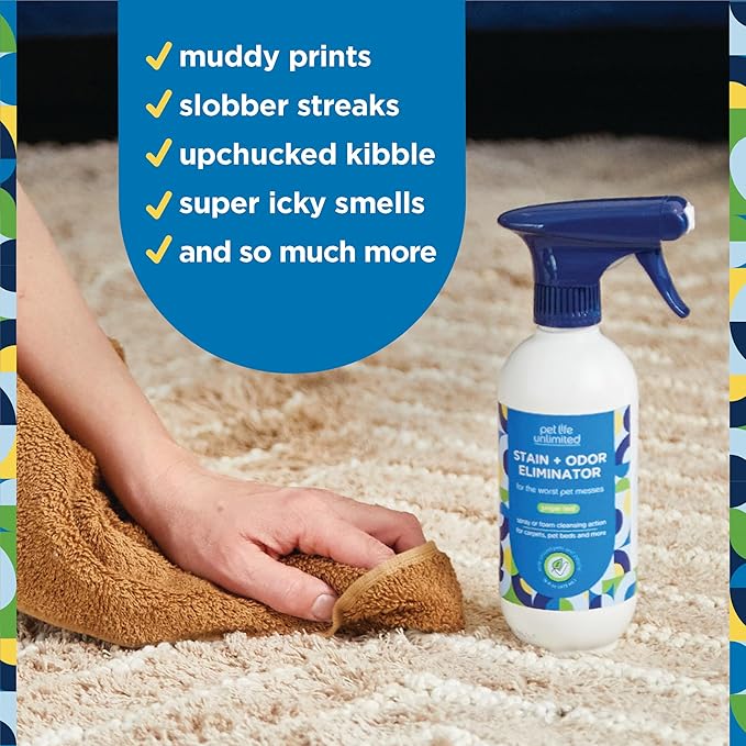 Pet Life Unlimited Foaming Stain + Odor Eliminator Spray Cleaner - Plant-Based Stain Removal - Two-Way Spray Applicator - Natural Juniper Leaf Scent - Made in the USA - 16 Ounce (Pack of 1)