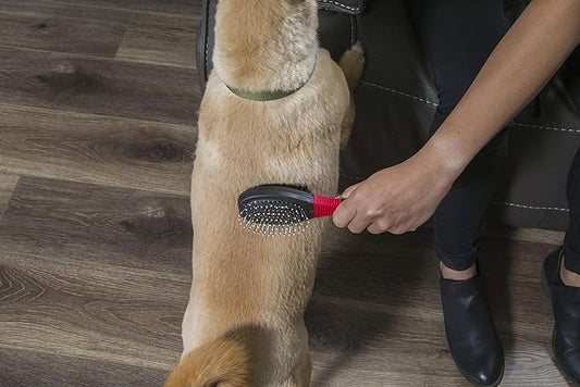 FURemover Grooming Brush & Comb Set, Suitable for All Coats, Includes One Flea Comb and One Dual-Sided Brush with Soft Bristles and Rounded Pins, Black and Red (1208A12-AMZ)