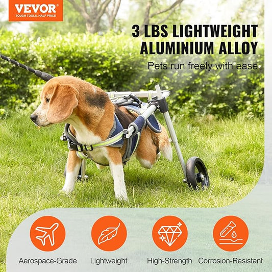 VEVOR Dog Wheelchair for Back Legs, Pet Wheelchair Lightweight & Adjustable Assisting in Healing, Dog Cart with 2 Wheels for Injured, Disabled, Paralysis, Hind Limb Weak Pet (Small)