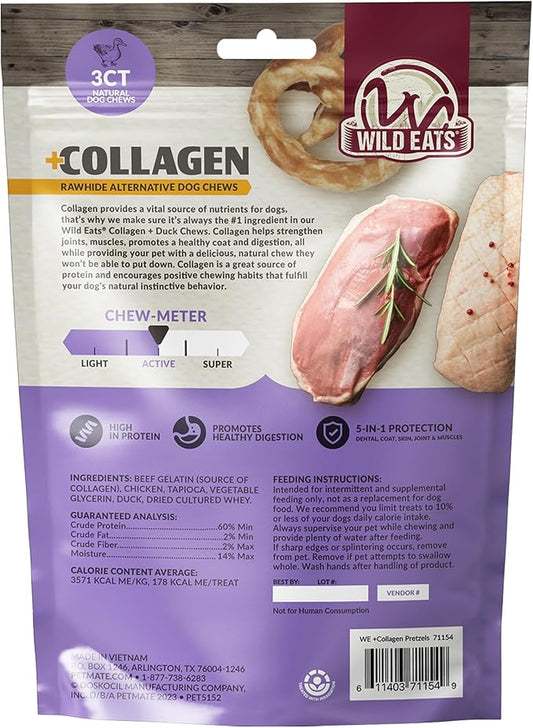 Collagen Chews for Dogs Pretzels (3 Pack, Real Duck) - Highly Digestable and Long Lasting Dog Chew or Treat for All Dog Breeds