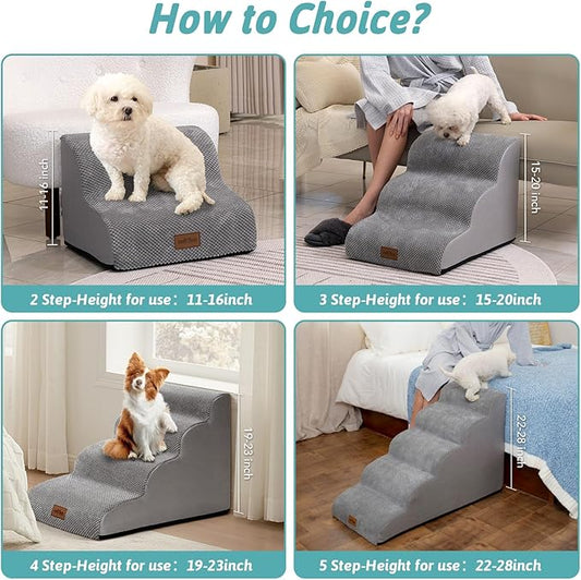 Dog Stairs for Small Dogs 11.8" H, Pet Step with Leakproof Cover, High Density Foam Cat Ramp for Chair or Sofa, Lightweight, Durable, Comfort, 15.7x19.7x11.8 inch, 2 Tiers, Grey