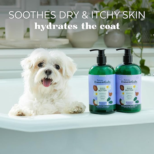 TropiClean Essentials Shea Butter Shampoo for Dogs | Puppies & Cats | Soothe Dry & Itchy Skin | Hydrate The Coat | Derived from Natural Ingredients