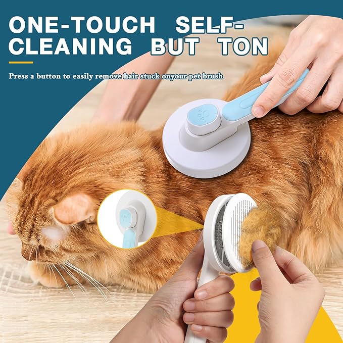 New cat brush&dog brush,pet hair brush with Self Cleaning Button Easy to remove loose undercoat,Needle-tip massage beads, no harm to the skin(Pink)