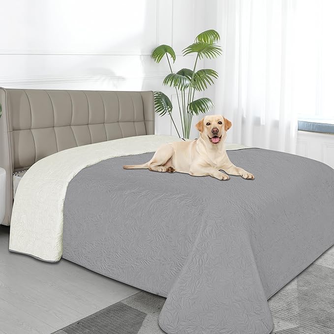 Easy-Going Waterproof Dog Bed Cover Reversible Leak Proof Pet Blanket Replacement Mat for Furniture Washable Couch Cover Sofa Cover for Dogs Cat(68x86 Inch, Light Gray/Ivory)