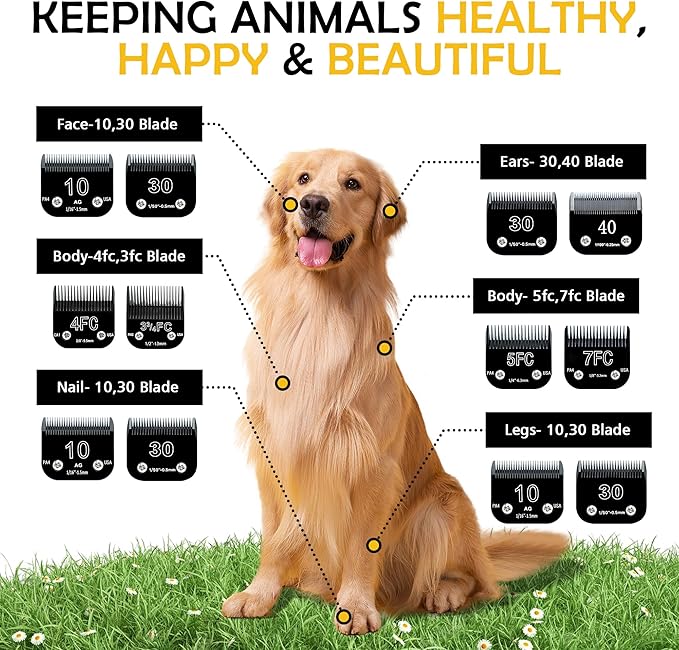 Detachable Steel Pet Dog Clipper Blades, Size-7FC, Compatible with Andis Cut Length 1/8"