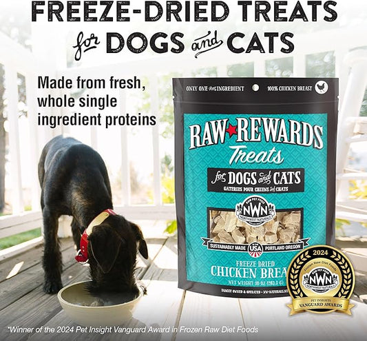 Northwest Naturals Raw Rewards Freeze-Dried Chicken Breast Treats for Dogs and Cats - Bite-Sized Pieces - Healthy, 1 Ingredient, Human Grade Pet Food, All Natural - 10 Oz