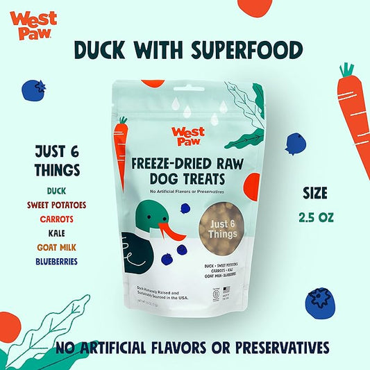 WEST PAW Freeze-Dried Raw All Natural Dog and Puppy Training Treats, Single Ingredient, Humanely Raised and Sustainably Sourced, Made in USA, Duck with Superfood, 2 Pack