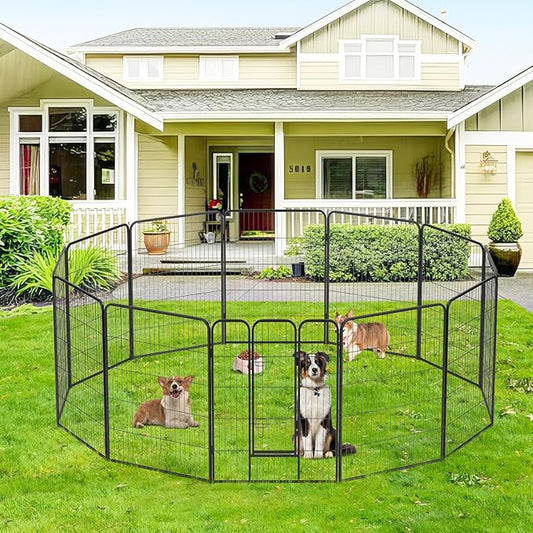 FDW Dog Playpen Kennel - 12 Panels, 40 Inch Height, Indoor/Outdoor Folding Metal Portable Puppy Exercise Pen, Heavy Duty Dog Fence for Yard, Camping - Black