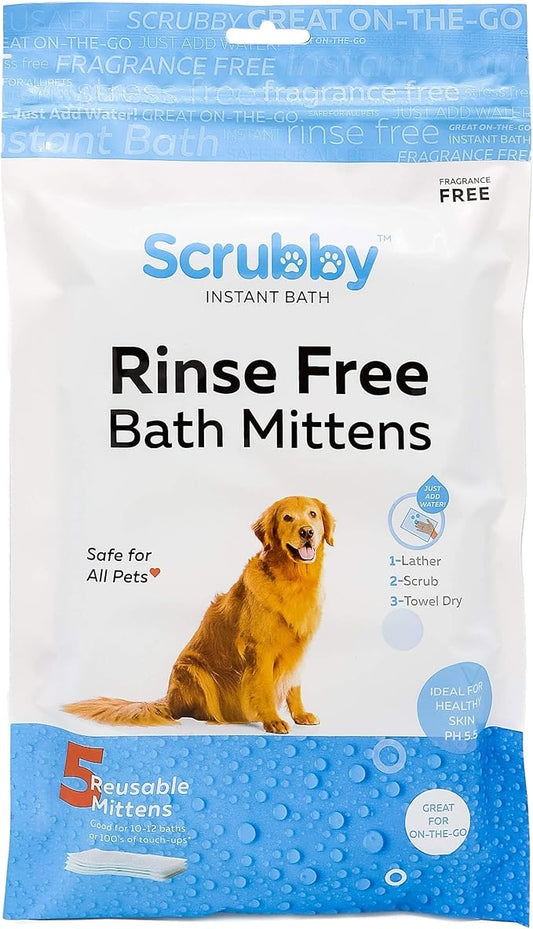 No Rinse Pet Wipes, Rinse Free Shampoo Mittens for Dogs and Cats, Bath Wipes for Bathing and Washing Pets, Hypoallergenic No Rinse Wash Mitt for Grooming, Lather Wipe Dry - 10 Pack
