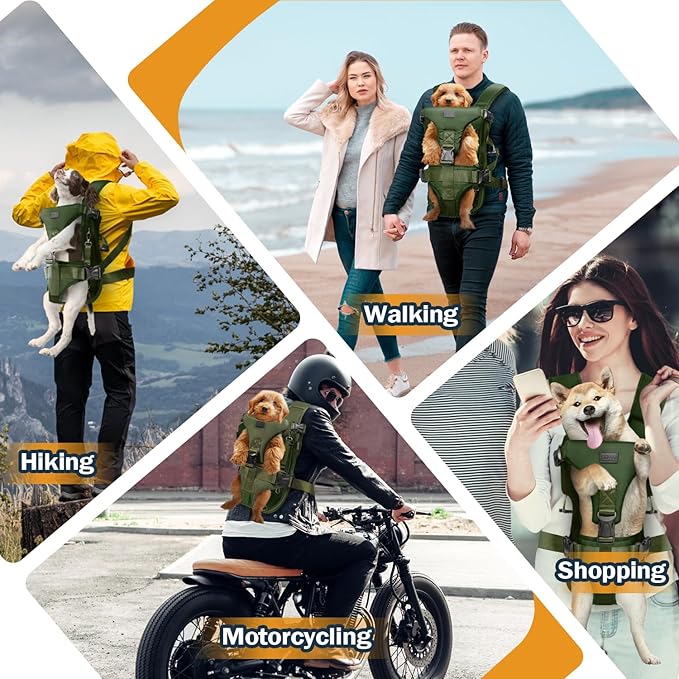 YUDODO Dog Backpack Carrier with Adjustable Safety Buckle Easy-fit Pet Dog Front Carrier for Small Medium Dog Legs Out Dog Chest Carrier for Traveling Walking Cycling (Small, Army Green)