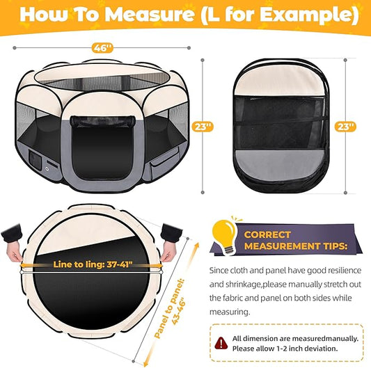 45" Foldable Pet Playpen for Large Dogs, HOMAGICO Pet Playpen for Indoor Cats Enclosed, Portable Dog Playpen Outdoor Tent Crate with Carrying Case, Water-Resistant and Removable Shade Cover, Grey