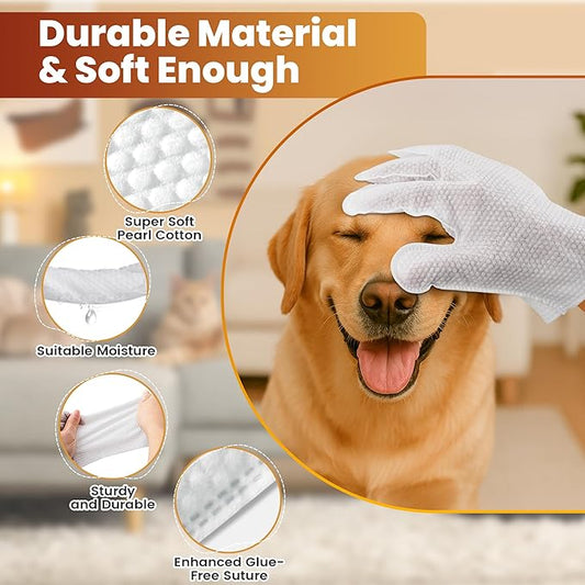 Pet Glove Wipes for Dogs Cats, Dog Cleaning Gloves, Dog Wipes Cleaning Deodorizing, Pet Wipes for Dogs Cats, Extra Thick, Unscented Rinse Free Nourish Fur Glove Wipes for Daily Care and Traveling-6pcs