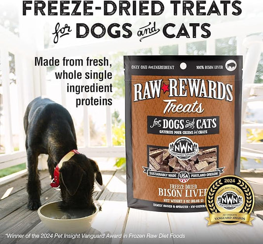 Northwest Naturals Raw Rewards Freeze-Dried Bison Liver Treats for Dogs and Cats - Bite-Sized Pieces - Healthy, 1 Ingredient, Human Grade Pet Food, All Natural - 3 Oz (Pack of 3)