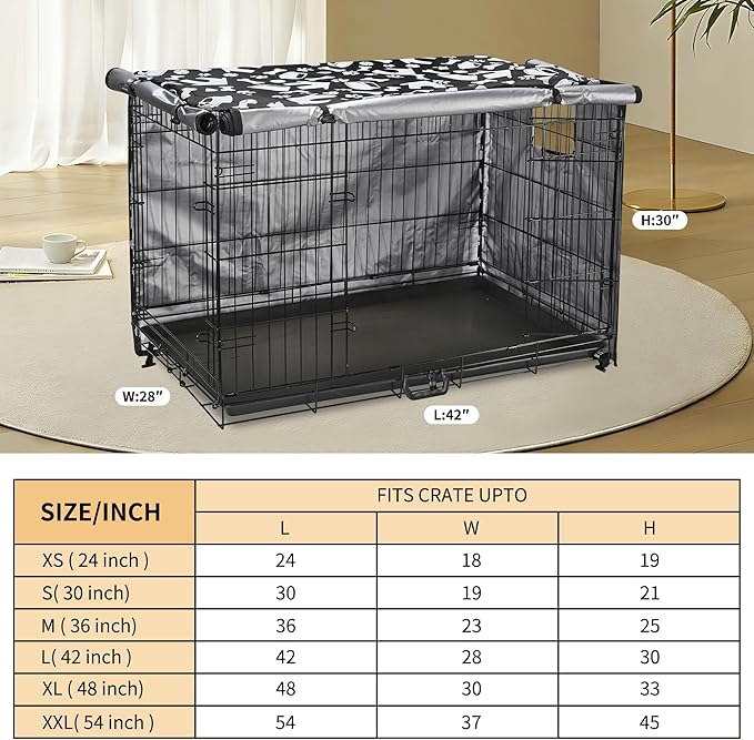 kefit Dog Crate Cover 42 inch, Kennel Cover Fit for Dog Crate, Black/Paw