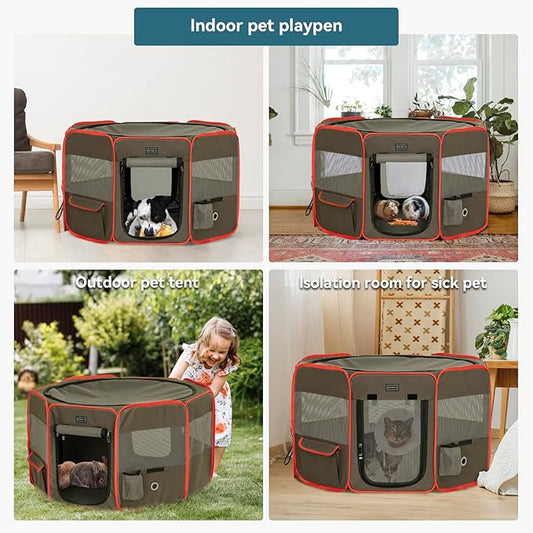 Petsfit Portable Dog Playpen 36" Portable Pet Play Pens for Small Medium Dogs, Puppy Playpen Indoor/Outdoor with Carring Case, Removable Zipper Top and Bottom,Medium (36"x36"x21")