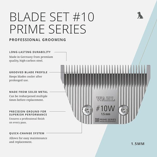 WAHL Pro Animal Wide Prime Series Blades - Professional Fine Tooth Pet Clipper for Horse, Cat & Dog Grooming - Made from High-Carbon Steel - #10W, 1.5mm