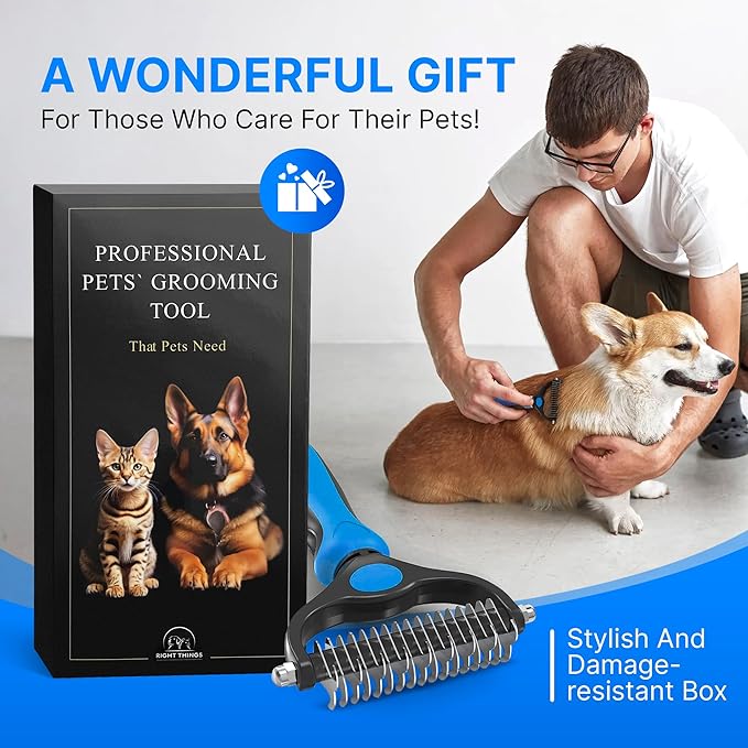 Dog Rake Brush for Shedding – Undercoat Rake for Long Haired Dogs – Reduces Loose Fur and Mats by 95%