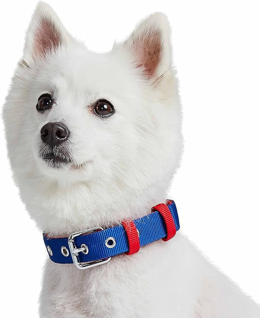 Blueberry Pet Iconic Color-Block Adjustable Dog Collar with Metal Buckle, Navy Blue and Red, Neck 17-20.5", for Large Breed