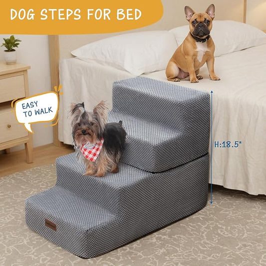 Dog Stairs for Small Dog, 4-Step Dog Steps for High Beds and Couch, Non-Slip Pet Stairs for Small Dogs and Cats,Dog Bed Stairs, Grey, 3/4/5 Steps