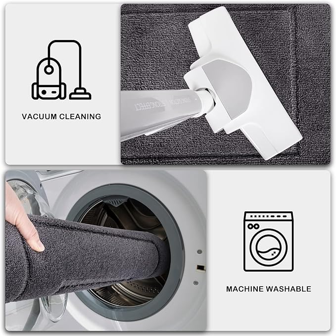 PURRUGS Dirt Trapper Door Mat 32" x 70", Non-Slip/Skid Machine Washable Entryway Rug, Dog Door Mat, Super Absorbent Welcome Mat for Muddy Wet Shoes and Paws, Grey