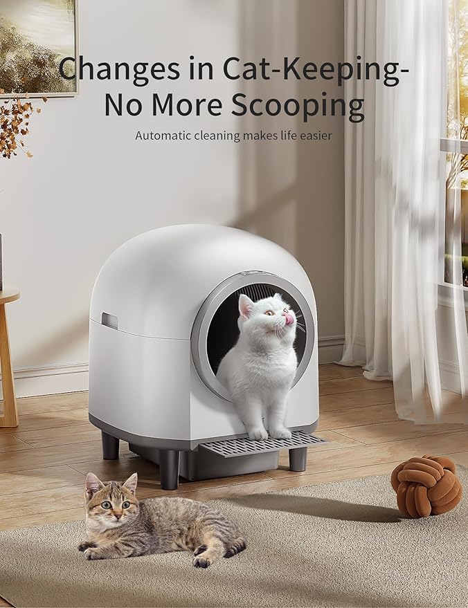 Automatic Cat Litter Box Self Cleaning with 10 Safety Radars,100L Smart Litter Box Used for 14 Days,Electric Litter Boxes with Stairs for Multiple Cats,APP-Control,Advanced Odor Control (White)