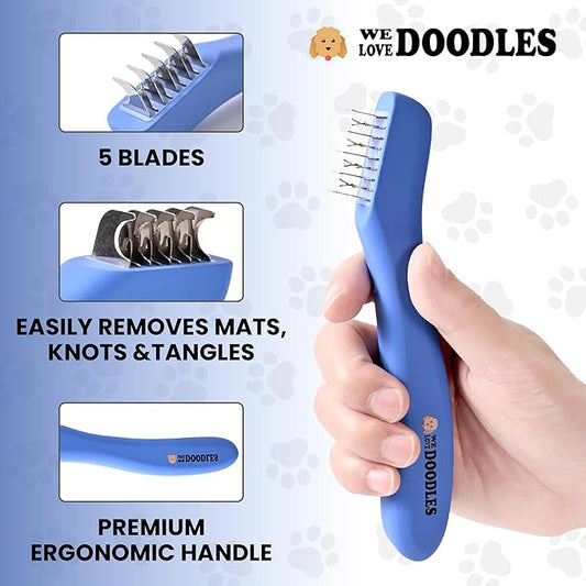 We Love Doodles Dematting Comb for Dogs - Dog Hair Mat Remover, Detangler Comb & Deshedding Tool, Removes Tangles, Knots, & Loose Hair, Metal Comb, Ergonomic Handle Parent (5 Blades)