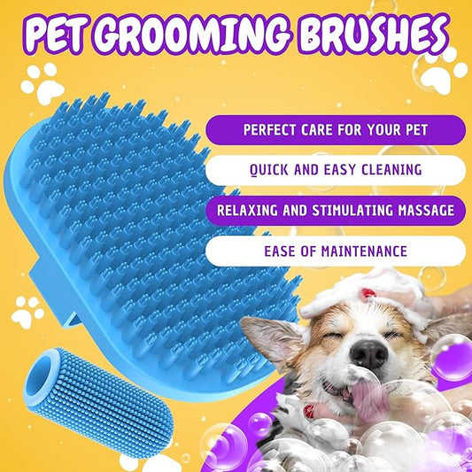 Dog Bath Brush | Dog Scrubber for Bath | Dog Washing Brush | Dog shampoo brush with adjustable handle, Suitable for Pets Deshedding, Washing, Massaging & Grooming | Pack of two.